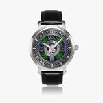 Clan Malcolm Crest & Tartan Knot Sterling Silver Unisex Automatic Watch (Silver) Size 46mm