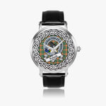 Pollock Scottish Clan Tartan Crest Badge Silver Automatic Watch Size 46mm