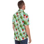 Men Hawaiian Shirt Flamingo Tropical Flowers Foliage Blue Background Hawaiian Men Short Sleeve Shirt