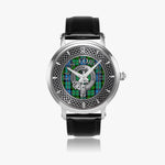 Clan Forsyth Crest & Tartan Knot Sterling Silver Unisex Automatic Watch (Silver) Size 46mm