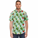 Men Hawaiian Shirt Flamingo Tropical Flowers Foliage Blue Background Hawaiian Men Short Sleeve Shirt