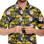 Men Hawaiian Shirt Colorful Flower and Scary Skulls Men Short Sleeve Shirt
