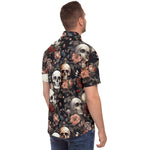 Men Hawaiian Shirt Boho Gothic Skull With Flowers Pattern Hawaiian Men Short Sleeve Shirt