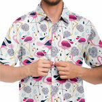 Men Hawaiian Shirt Flamingos and Tropical Flowers Hawaiian Men Short Sleeve Shirt