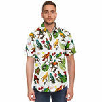 Men Hawaiian Shirt Colorful Tropical Parrots, Leaves & Flowers Hawaiian Men Short Sleeve Shirt