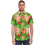 Men Hawaiian Shirt Flamingo Birds and Tropical Plants Hawaiian Men Short Sleeve Shirt