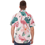 Men Hawaiian Shirt Flamingos Pink and Tropical Flowers Hawaiian Men Short Sleeve Shirt