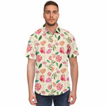 Men Hawaiian Shirt Cute Tropical Pink Flamingo Floral Hawaiian Men Short Sleeve Shirt