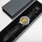 Scottish Houston Clan Tartan Crest Badge Silver Automatic Watch Size 46mm