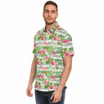 Men Hawaiian Shirt Flamingos And Stripes Blue Hawaiian Men Short Sleeve Shirt