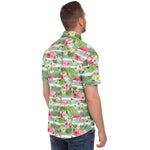 Men Hawaiian Shirt Flamingos And Stripes Blue Hawaiian Men Short Sleeve Shirt