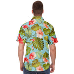 Men Hawaiian Shirt Flowers Hibiscus Tropical pattern Blue Hawaiian Men Short Sleeve Shirt