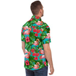 Men Hawaiian Shirt Flamingo Birds and Tropical Garden Watercolor Hawaiian Men Short Sleeve Shirt