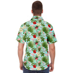 Men Hawaiian Shirt Flamingo Tropical Flowers Foliage Blue Background Hawaiian Men Short Sleeve Shirt