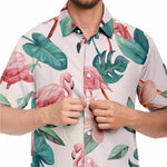 Men Hawaiian Shirt Flamingos Pink and Tropical Flowers Hawaiian Men Short Sleeve Shirt