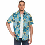 Men Hawaiian Shirt Cliff Hanger Hawaiian Monstera Leaf Blue Men Short Sleeve Shirt