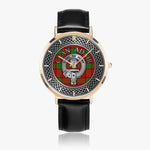 Clan Adair Crest & Tartan Knot Sterling Silver Selling Ultra-Thin Leather Strap Quartz Watch (Rose Gold With Indicators)