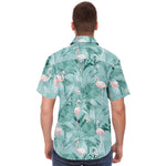Men Hawaiian Shirt Flamingo Orchid Tropical Pattern Blue Hawaiian Men Short Sleeve Shirt