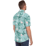 Men Hawaiian Shirt Flamingo Orchid Tropical Pattern Blue Hawaiian Men Short Sleeve Shirt