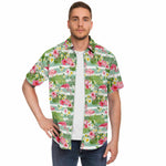 Men Hawaiian Shirt Flamingos And Stripes Blue Hawaiian Men Short Sleeve Shirt