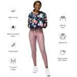 Women’s cropped windbreaker Floral pattern with roses and small flowers with vintage flower Summer Rose Women's Cropped Windbreaker
