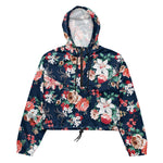 Women’s cropped windbreaker Floral pattern with roses and small flowers with vintage flower Summer Rose Women's Cropped Windbreaker