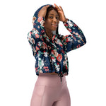 Women’s cropped windbreaker Floral pattern with roses and small flowers with vintage flower Summer Rose Women's Cropped Windbreaker