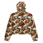 Women’s cropped windbreaker Floral pattern with red and orange Roses Flower Summer Rose Women's Cropped Windbreaker