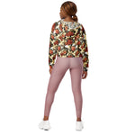 Women’s cropped windbreaker Floral pattern with red and orange Roses Flower Summer Rose Women's Cropped Windbreaker