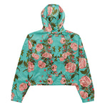Women’s cropped windbreaker Floral Rose Garden Pattern Blue Summer Rose Women's Cropped Windbreaker Jacket