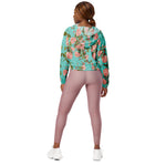 Women’s cropped windbreaker Floral Rose Garden Pattern Blue Summer Rose Women's Cropped Windbreaker Jacket