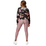 Women’s cropped windbreaker Garden Flower Rose Dark Pattern Summer Rose Women's Cropped Windbreaker Jacket