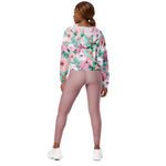 Women’s cropped windbreaker Gorgeous Pink Roses Watercolor Summer Rose Women's Cropped Windbreaker Jacket