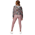 Women’s cropped windbreaker Gray jays and Flowers Summer Rose Women's Cropped Windbreaker Jacket