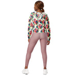 Women’s cropped windbreaker Navy Blue and Red watercolor boho chic Flowers Summer Rose Women's Cropped Windbreaker Jacket