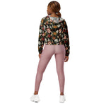 Women’s cropped windbreaker Ornate Vintage flower Peonies Roses and Birds Summer Rose Women's Cropped Windbreaker Jacket