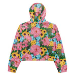 Women’s cropped windbreaker Peonies Yellow Sunflowers Watercolor Summer Rose Women's Cropped Windbreaker Jacket