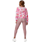 Women’s cropped windbreaker Pink and White Roses Seamless Flower Summer Rose Women's Cropped Windbreaker Jacket