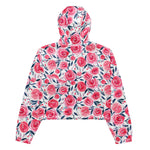 Women’s cropped windbreaker Pink Floral Watercolor Roses Pattern Summer Rose Women's Cropped Windbreaker Jacket