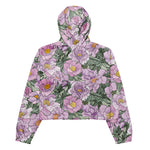 Women’s cropped windbreaker Pink Peony Blooming Flower Summer Rose Women's Cropped Windbreaker Jacket