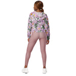 Women’s cropped windbreaker Pink Peony Blooming Flower Summer Rose Women's Cropped Windbreaker Jacket