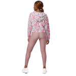 Women’s cropped windbreaker Pink Rose Garden Floral Pattern Summer Rose Women's Cropped Windbreaker Jacket