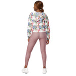 Women’s cropped windbreaker Pink Roses Boho Trellis Watercolour Flowers Summer Rose Women's Cropped Windbreaker Jacket