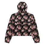 Women’s cropped windbreaker Pink Roses Bouquet Flower Black Summer Rose Women's Cropped Windbreaker Jacket