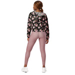 Women’s cropped windbreaker Pink Roses Bouquet Flower Black Summer Rose Women's Cropped Windbreaker Jacket