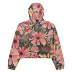 Women’s cropped windbreaker Pink Sage Green Flowers Leave Watercolor Pattern Summer Rose Women's Cropped Windbreaker Jacket