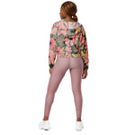 Women’s cropped windbreaker Pink Sage Green Flowers Leave Watercolor Pattern Summer Rose Women's Cropped Windbreaker Jacket