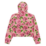 Women’s cropped windbreaker Pink Watercolor Roses pattern Summer Rose Women's Cropped Windbreaker Jacket