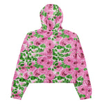 Women’s cropped windbreaker Pink Watercolor Roses with Leaves and Buds patter Summer Rose Women's Cropped Windbreaker Jacket