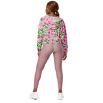 Women’s cropped windbreaker Pink Watercolor Roses with Leaves and Buds patter Summer Rose Women's Cropped Windbreaker Jacket